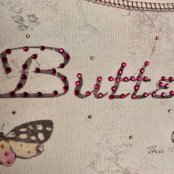 Y2K Cactus 100% Cotton Peach Pink Butterfly Gold Crystal Embelilshed Top Size M - Picture 4 of 11